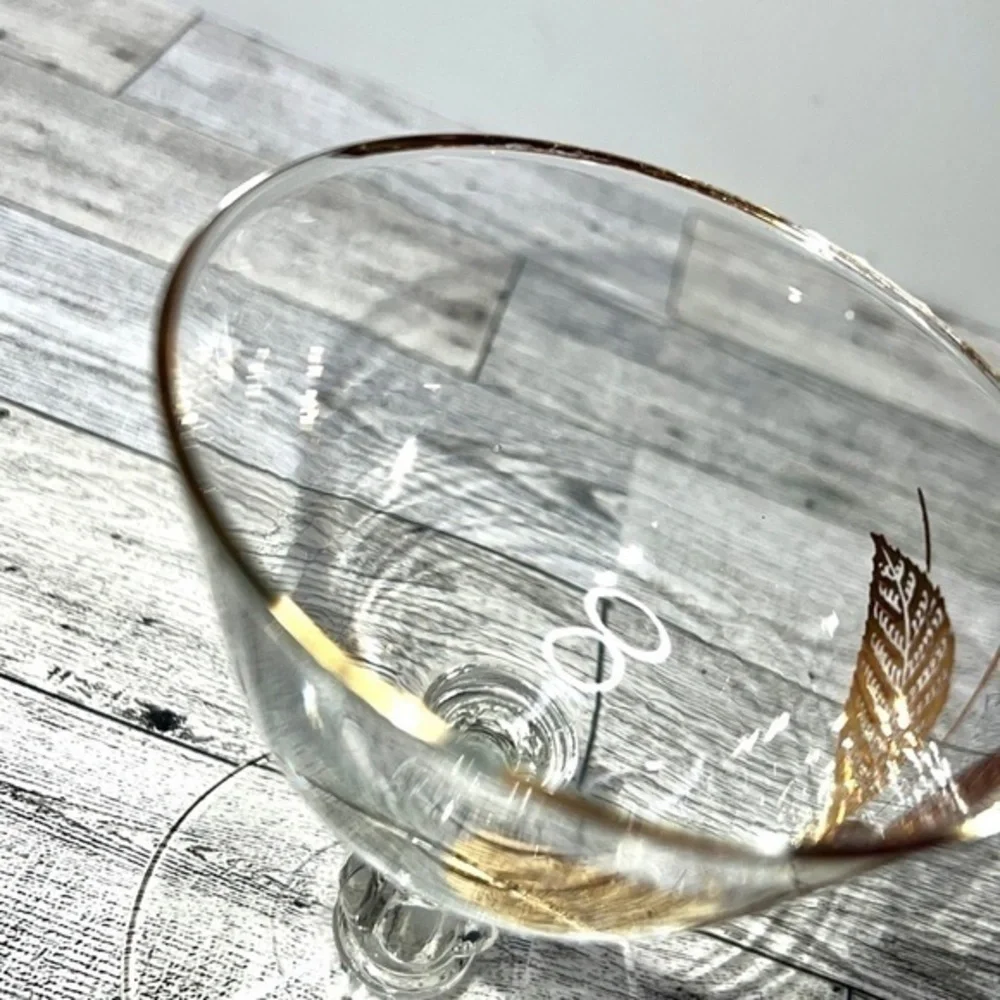Libbey Mid Century Gold Leaf Stemmed Champagne Glasses Set of 4